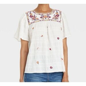 Knox Rose White Blouse with Floral Embroidery
